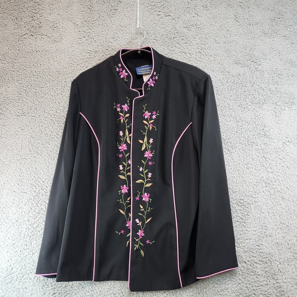 Willow Ridge Jacket Womens 20 Petite Black Floral Long Sleeve Classic Open Front
